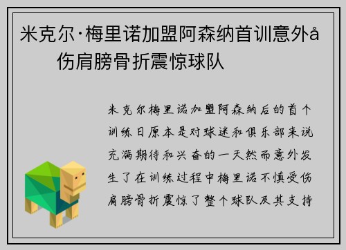 米克尔·梅里诺加盟阿森纳首训意外受伤肩膀骨折震惊球队 米克尔·梅里诺加盟阿森纳首训意外受伤肩膀骨折震惊球队